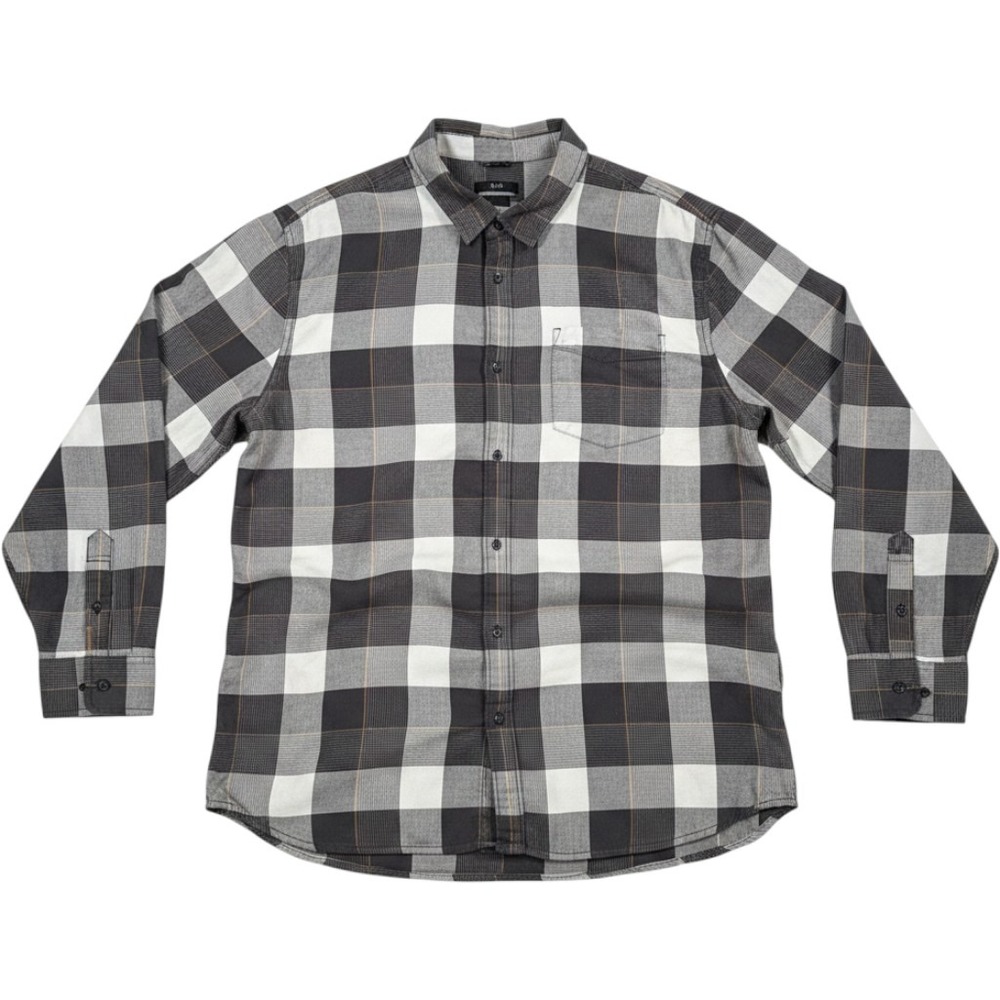 prAna Slim Fit Flannel Shirt Mens XL Buffalo Plaid Gray White Outdoor Hiking